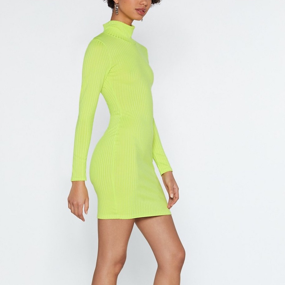 Light Green - Mock On Ribbed Dress / Nasty Gal